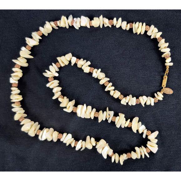 Vintage Miriam Haskell Mother of Pearl Chip Bead Necklace 29" Signed c. 1969 - Picture 1 of 8